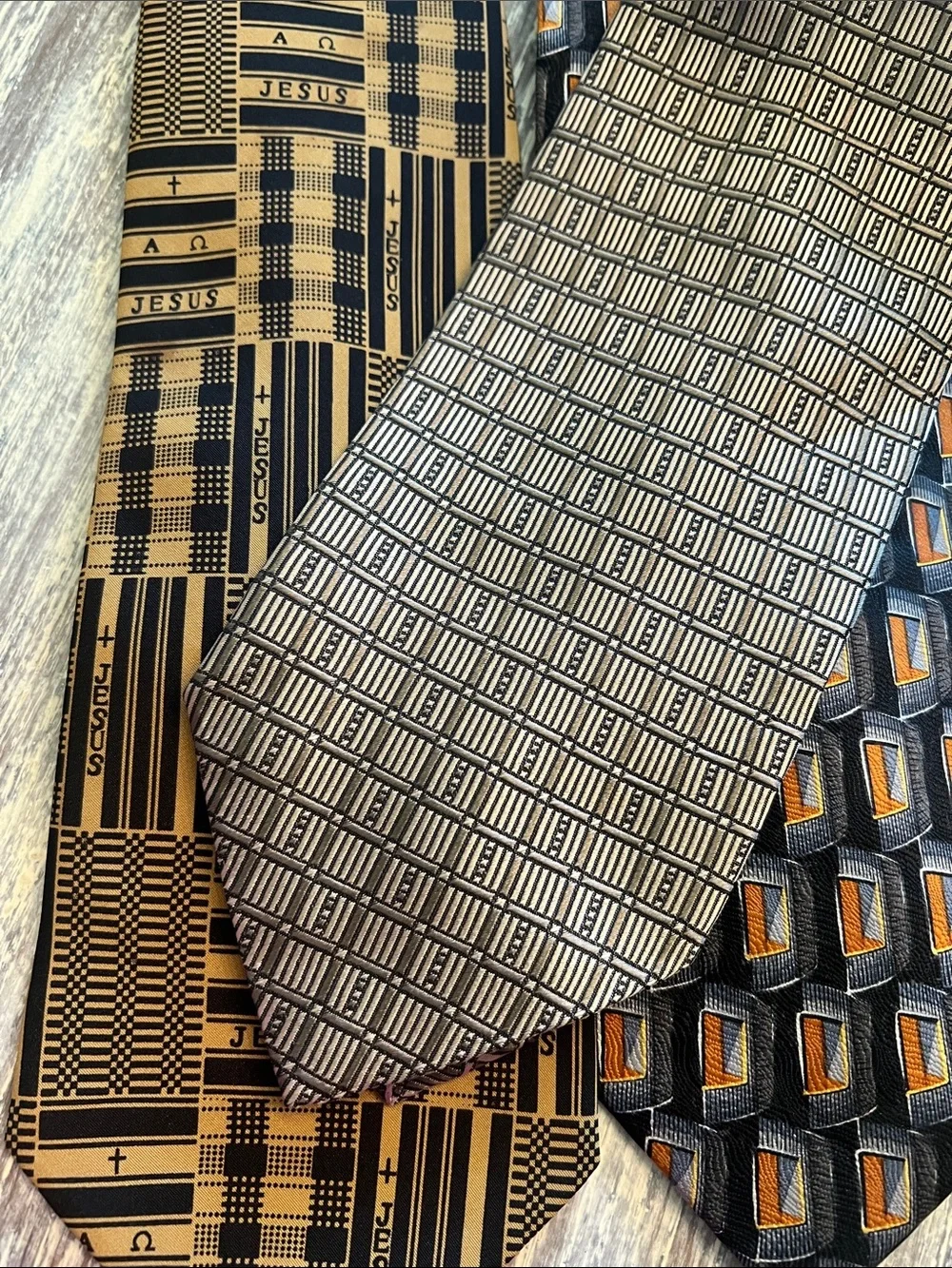 Set of 4 Assorted Men’s Patterned Silk & Polyester Ties - Brown, Gold & Black